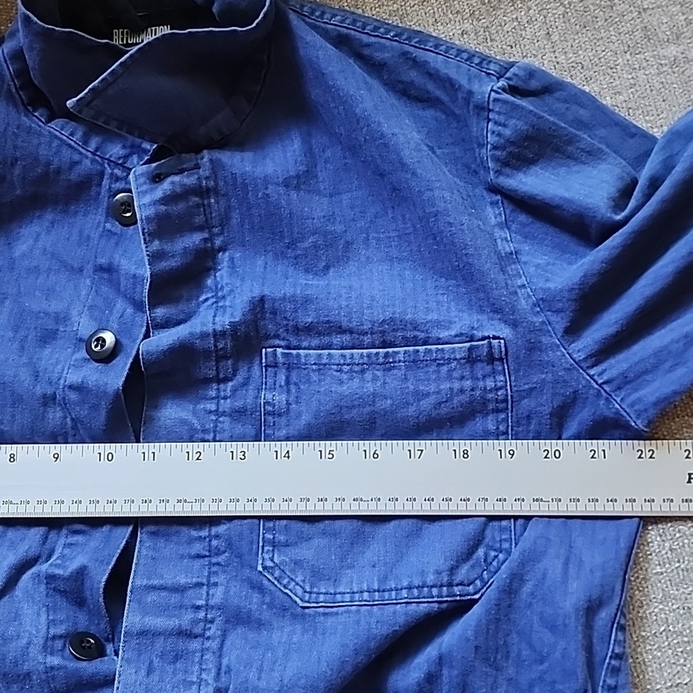 Reformation Chambray Utility Jacket Denim Overshirt Blue Workwear Button Front - Picture 12 of 13